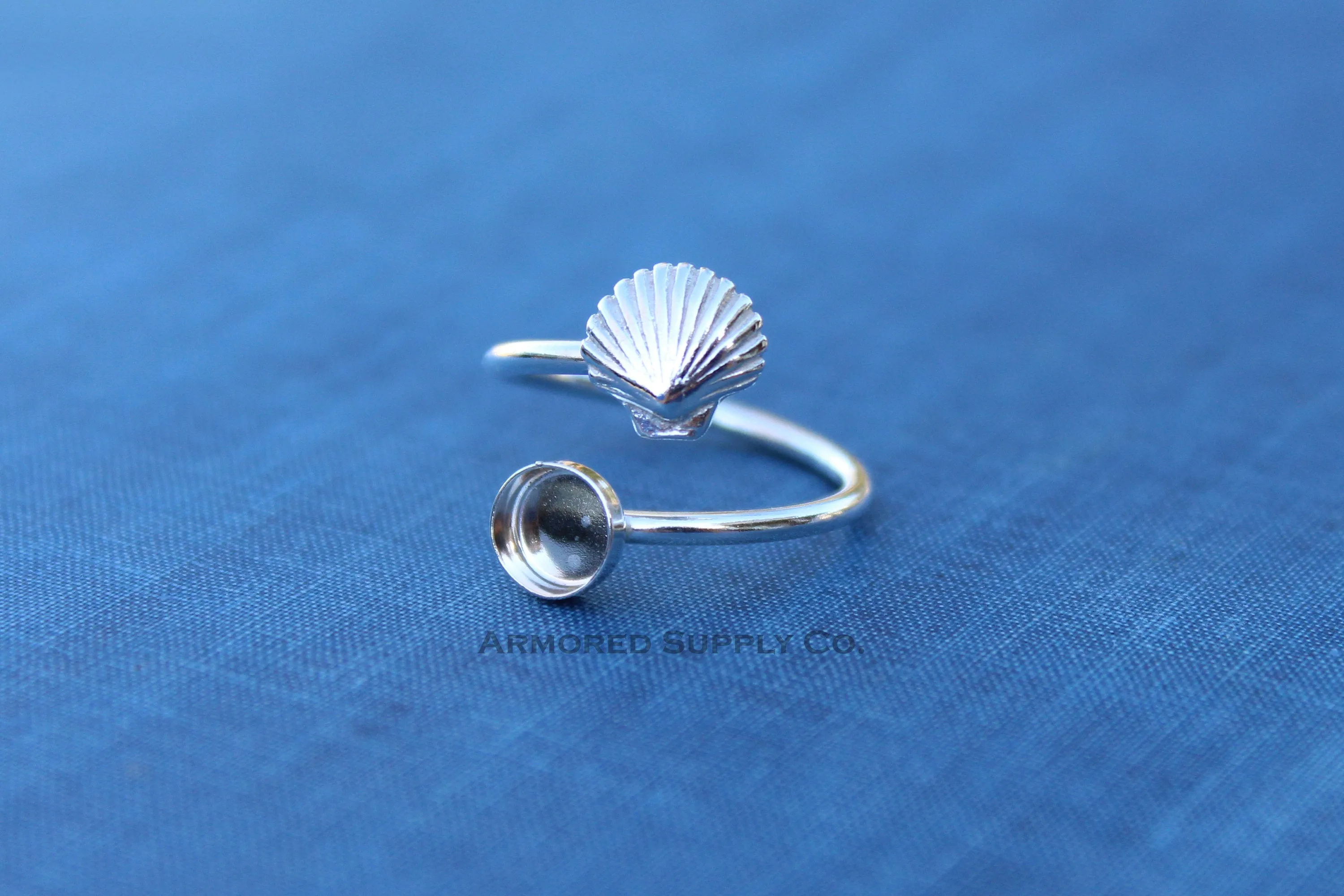 6mm Silver Sea Shell Wrap Bypass Adjustable Bezel Ring blank