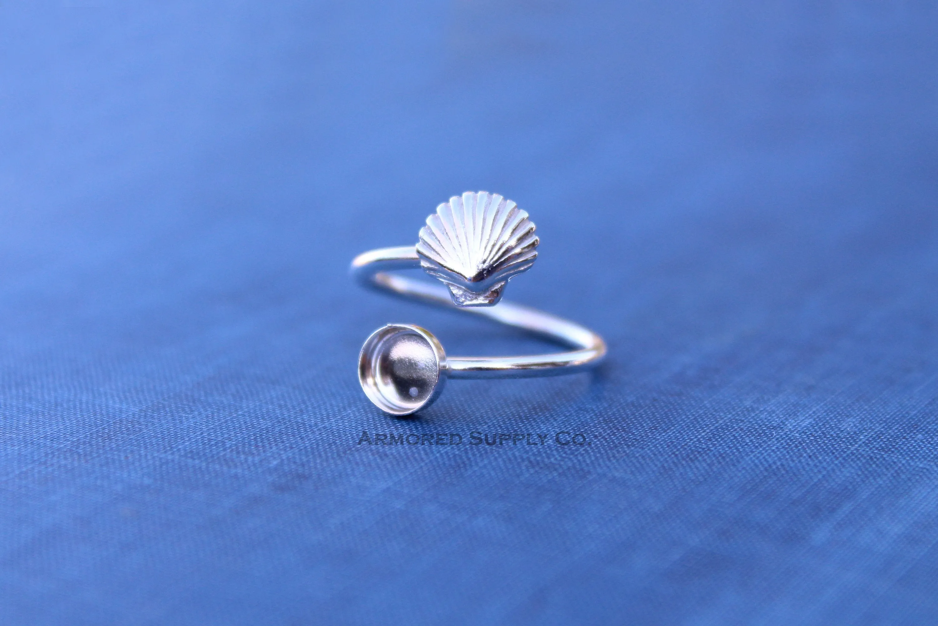 6mm Silver Sea Shell Wrap Bypass Adjustable Bezel Ring blank
