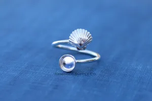 6mm Silver Sea Shell Wrap Bypass Adjustable Bezel Ring blank