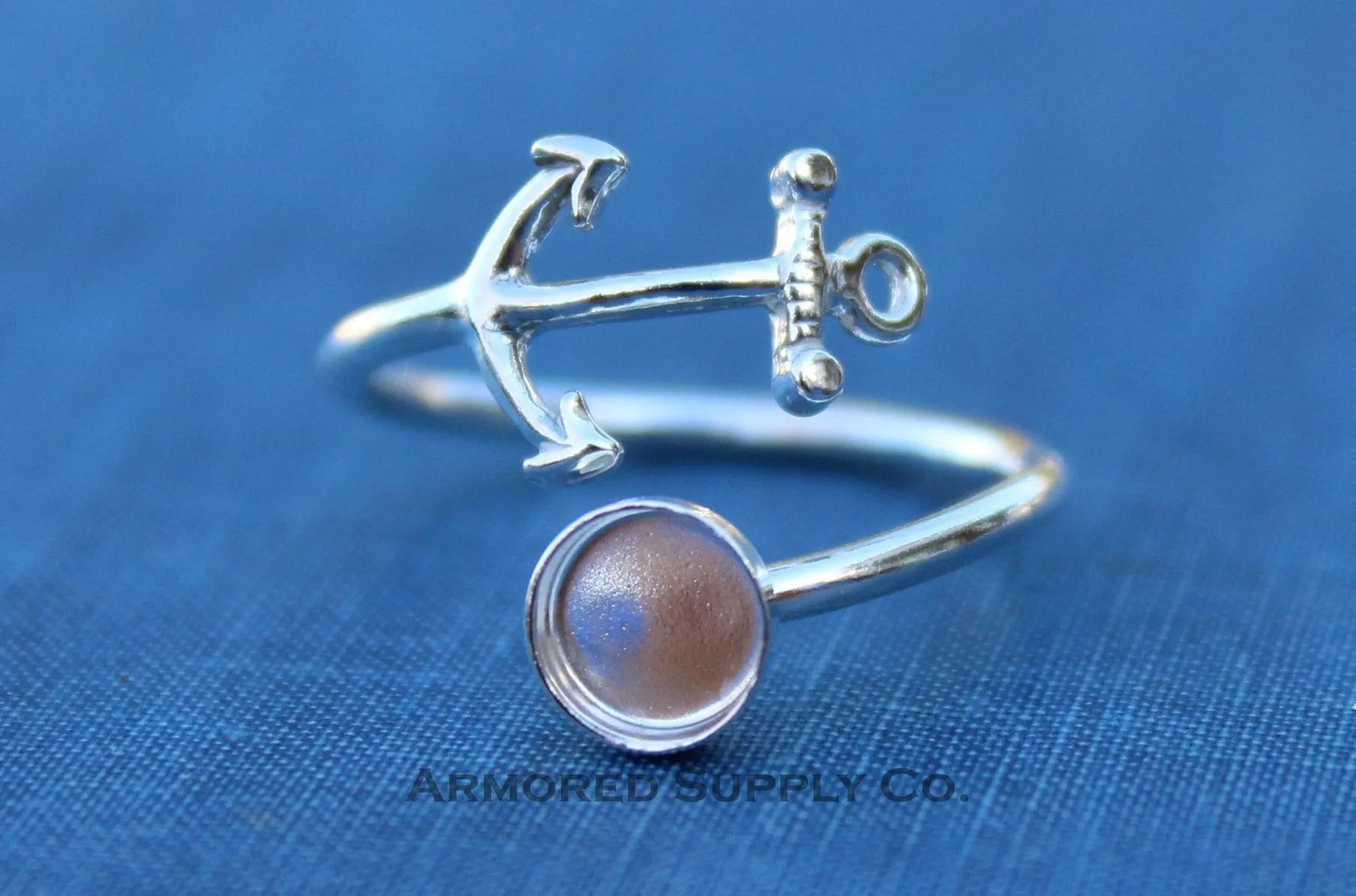 7mm Bezel Silver Anchor Wrap Bypass Adjustable Ring blank