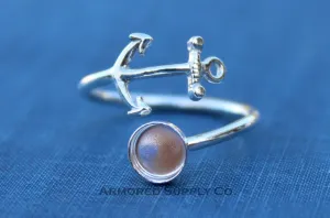 7mm Bezel Silver Anchor Wrap Bypass Adjustable Ring blank