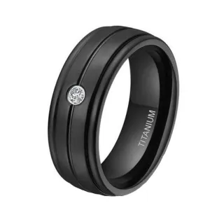 7mm Black Titanium Men's Wedding Band with Diamond