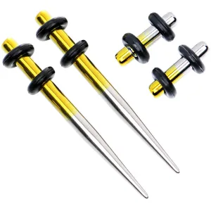 8 Gauge Yellow and Gray Titanium IP Steel Taper Plug Set