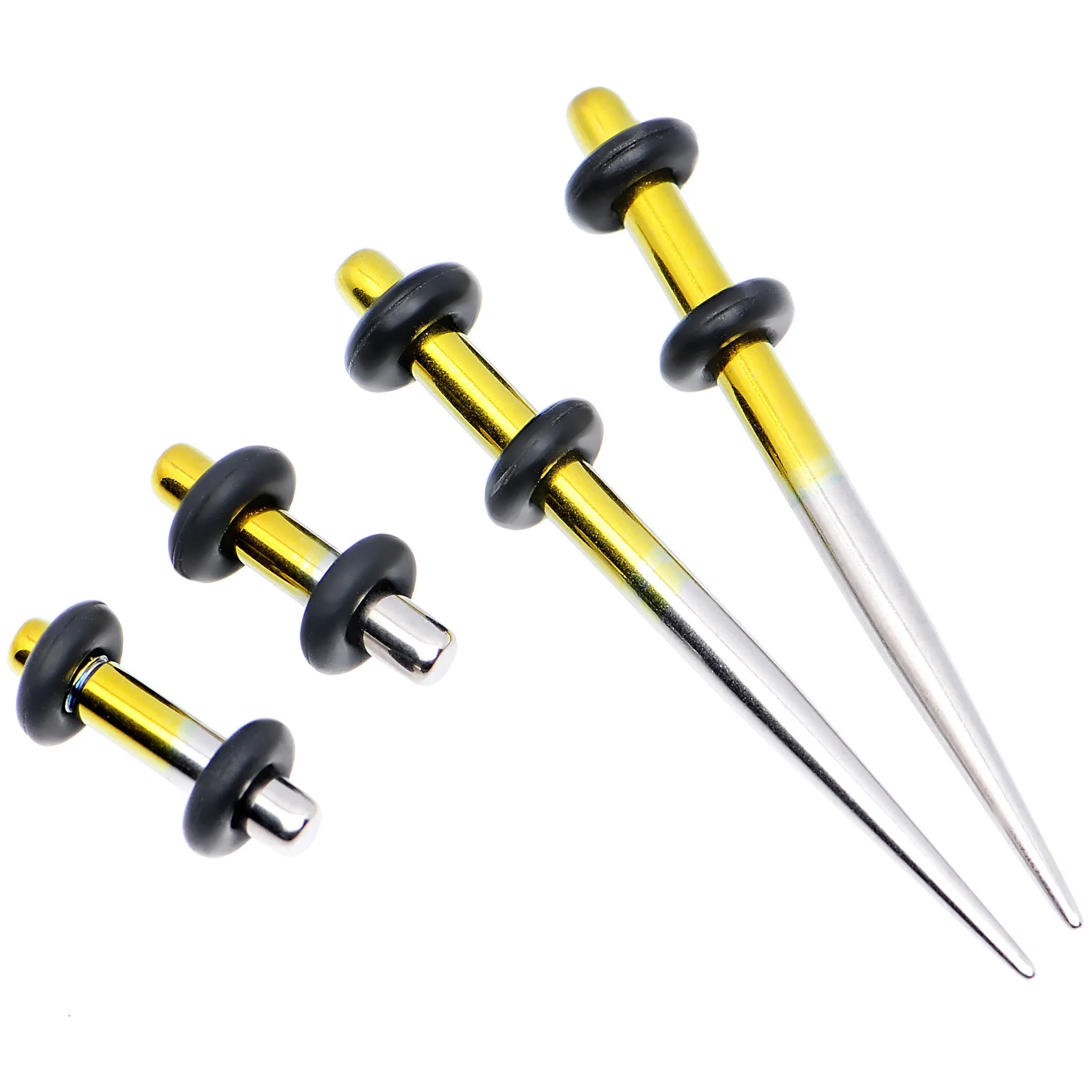 8 Gauge Yellow and Gray Titanium IP Steel Taper Plug Set
