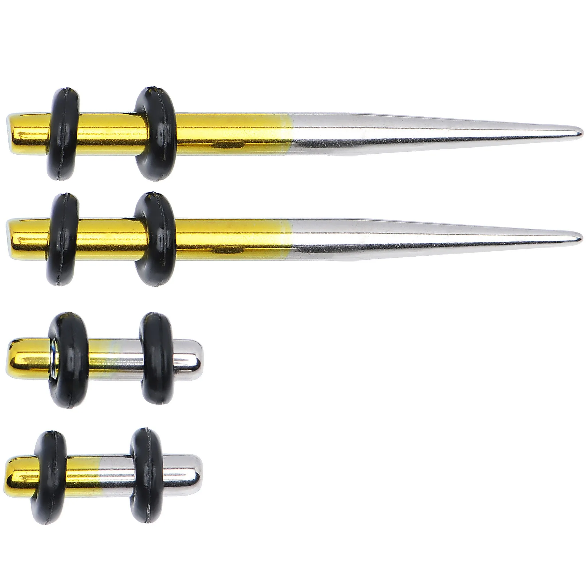 8 Gauge Yellow and Gray Titanium IP Steel Taper Plug Set