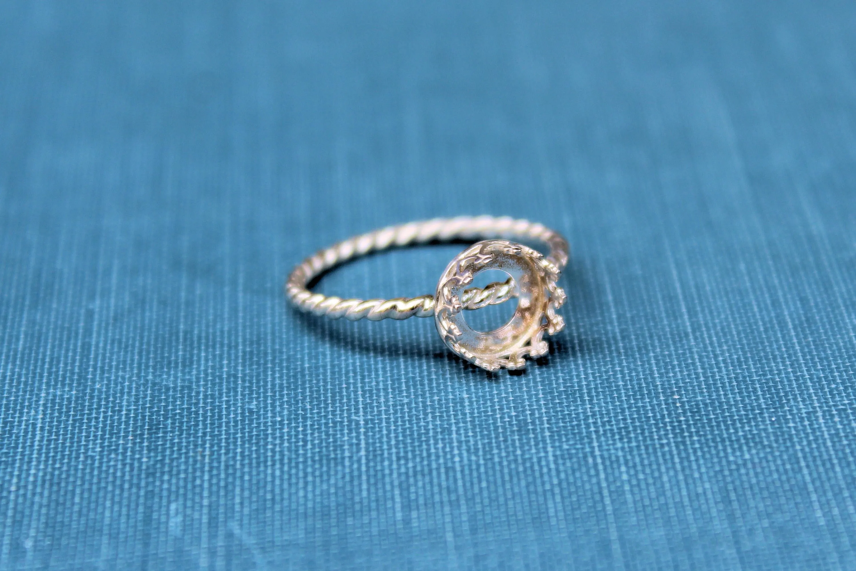 8mm Crown Bezel Cup Rope Ring blank Silver