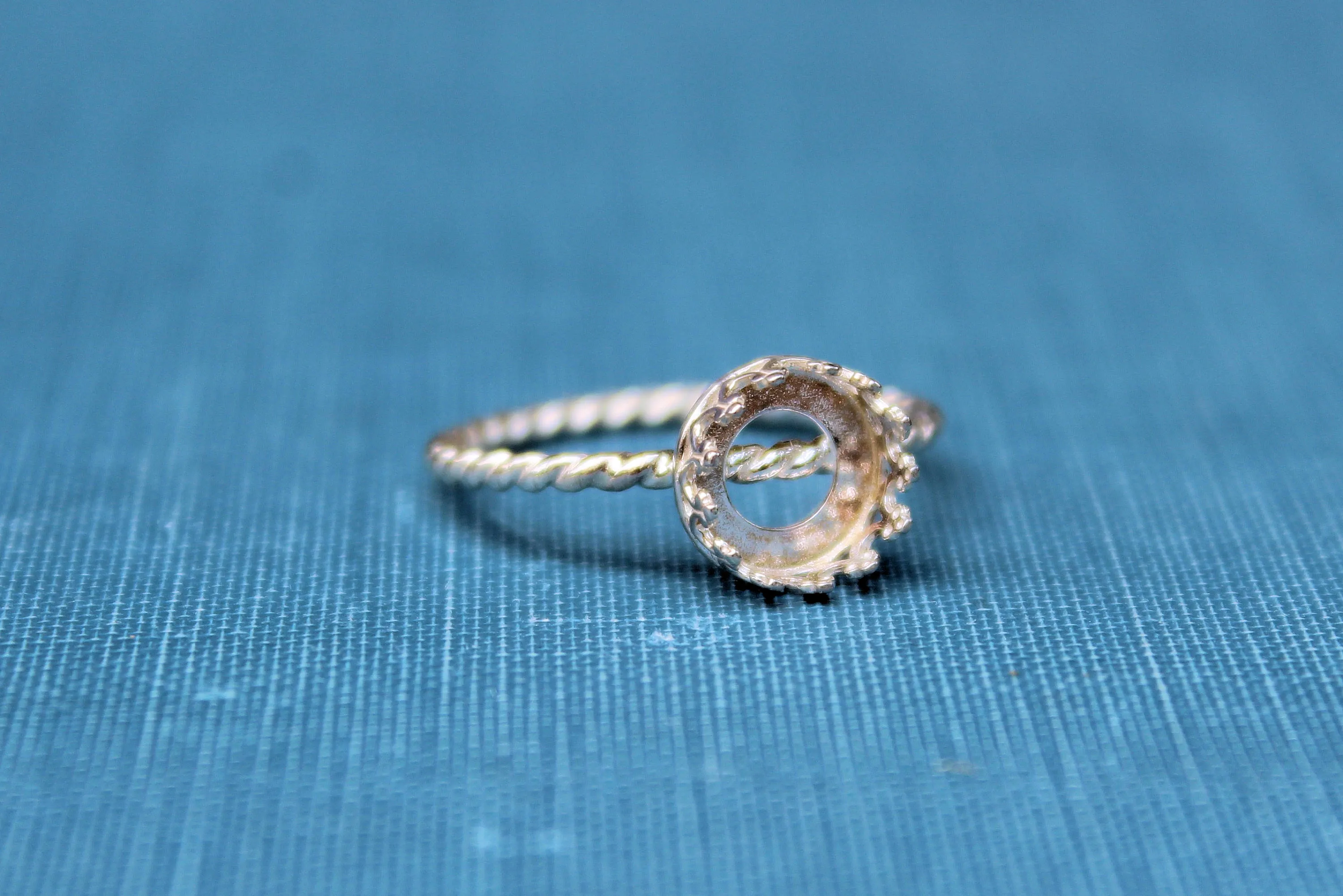 8mm Crown Bezel Cup Rope Ring blank Silver