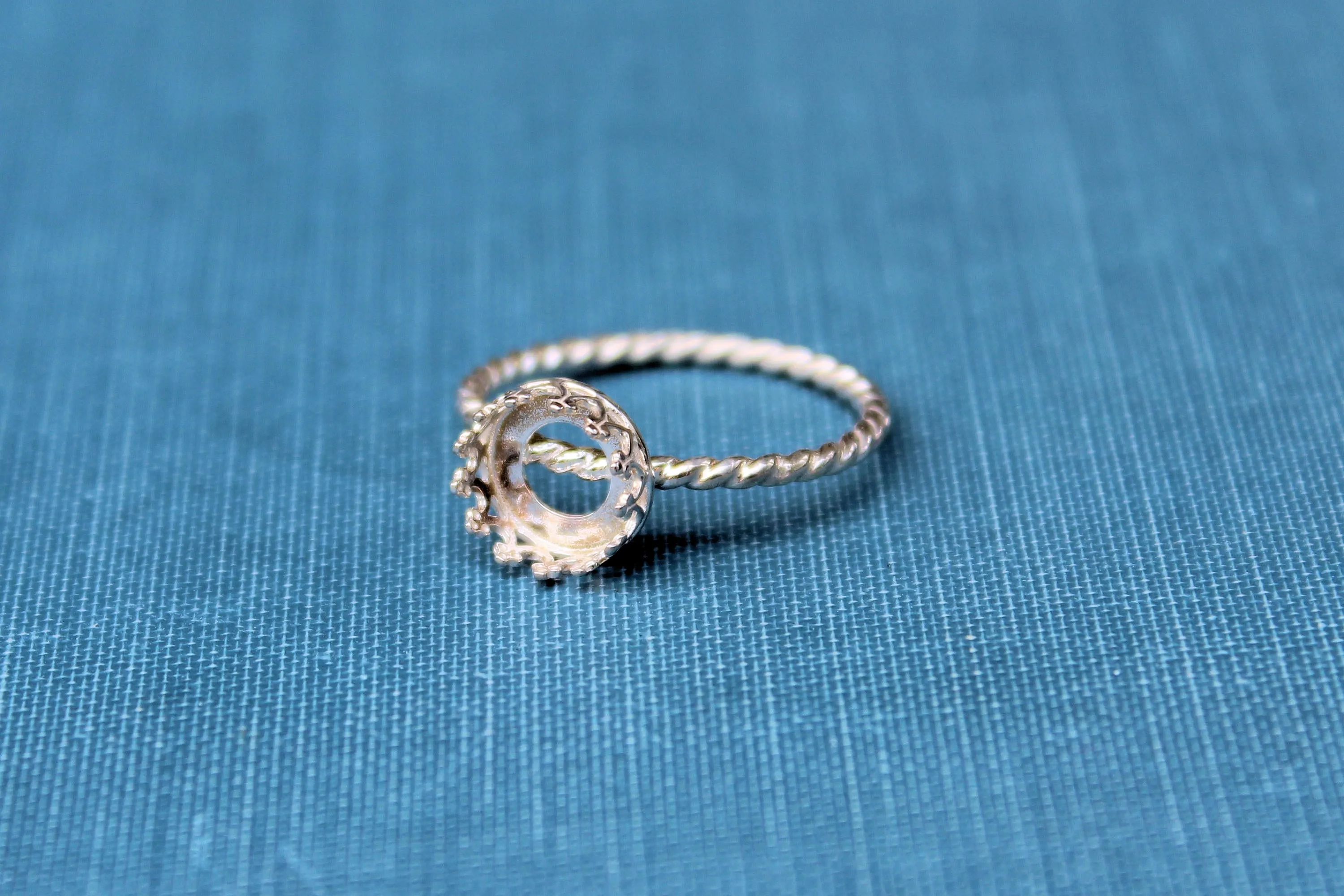 8mm Crown Bezel Cup Rope Ring blank Silver
