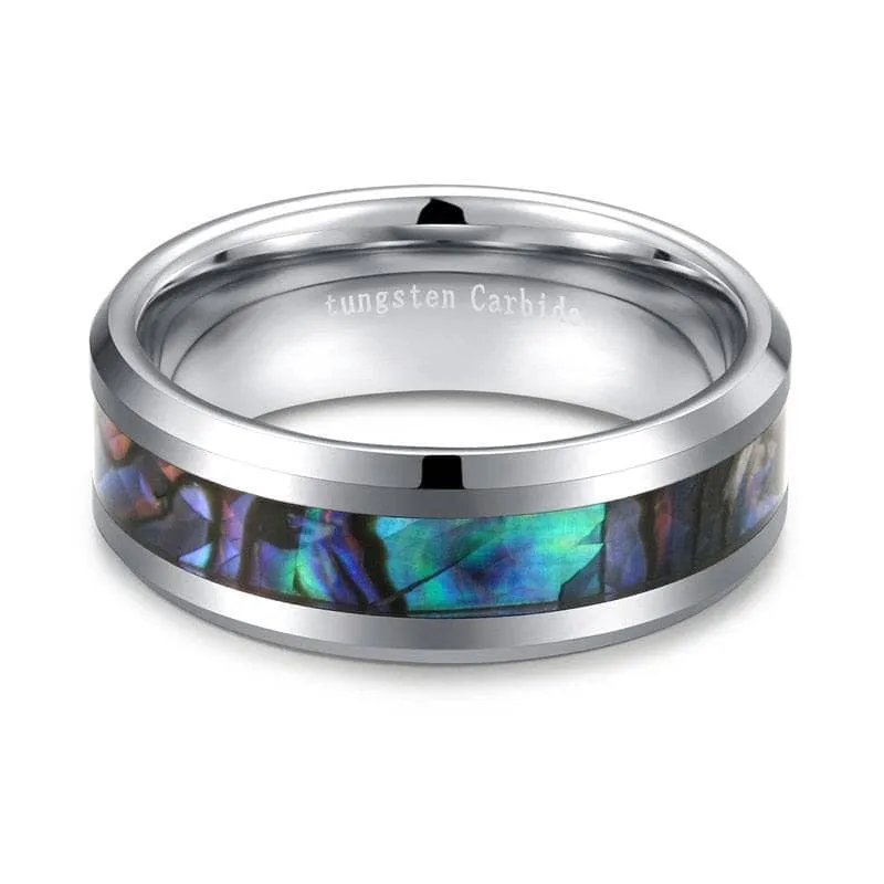 8mm Tungsten Wedding Band with Abalone Shell
