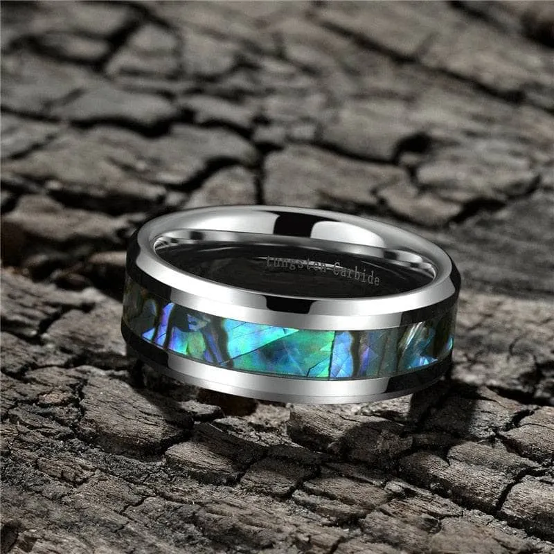 8mm Tungsten Wedding Band with Abalone Shell