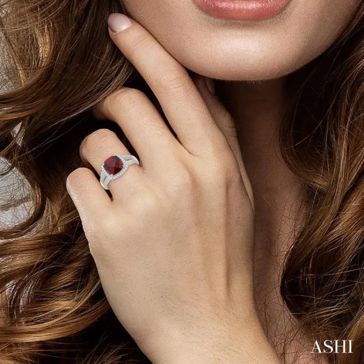 8x8 MM Cushion Shape Garnet and 1/4 ctw Round cut Diamond Ring in 10K White Gold