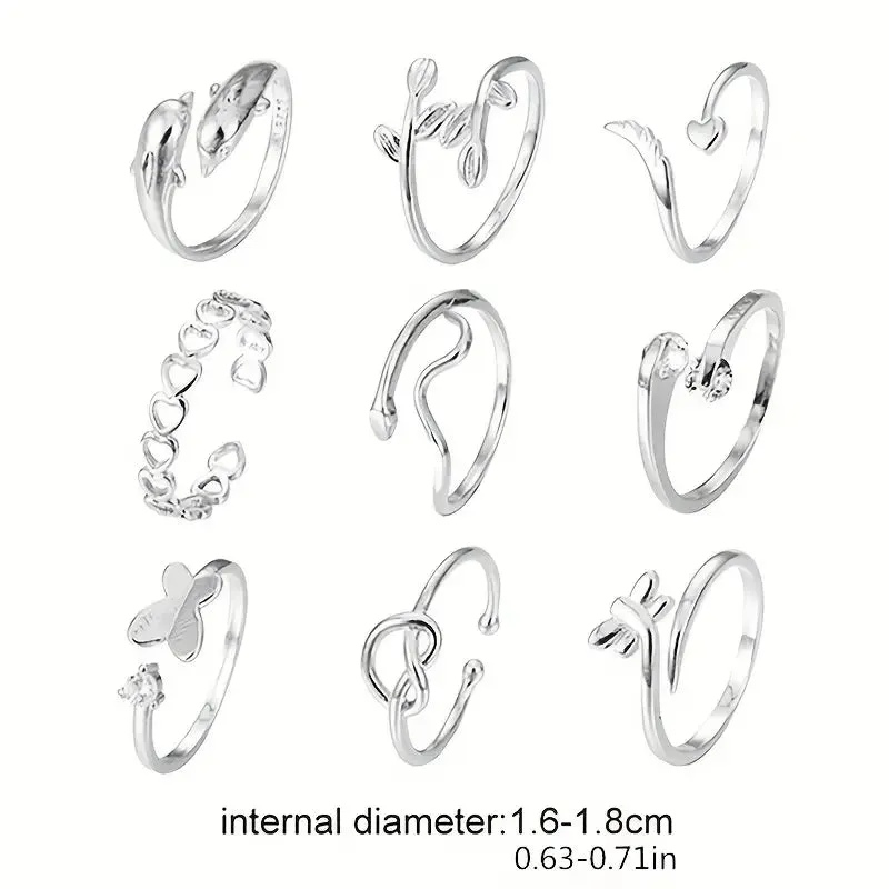 9-Pieces: Adjustable Foot Ring Set