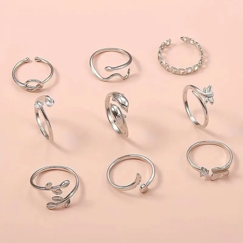 9-Pieces: Adjustable Foot Ring Set