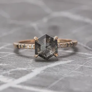 .92 Carat Black Speckled Hexagon Diamond Engagement Ring, Ombre Jules Setting, 14K Rose Gold