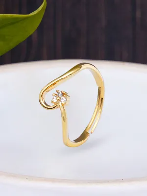 925 GoldPlated Sterling Silver Adjustable Crystal Adjustable Ring for Women