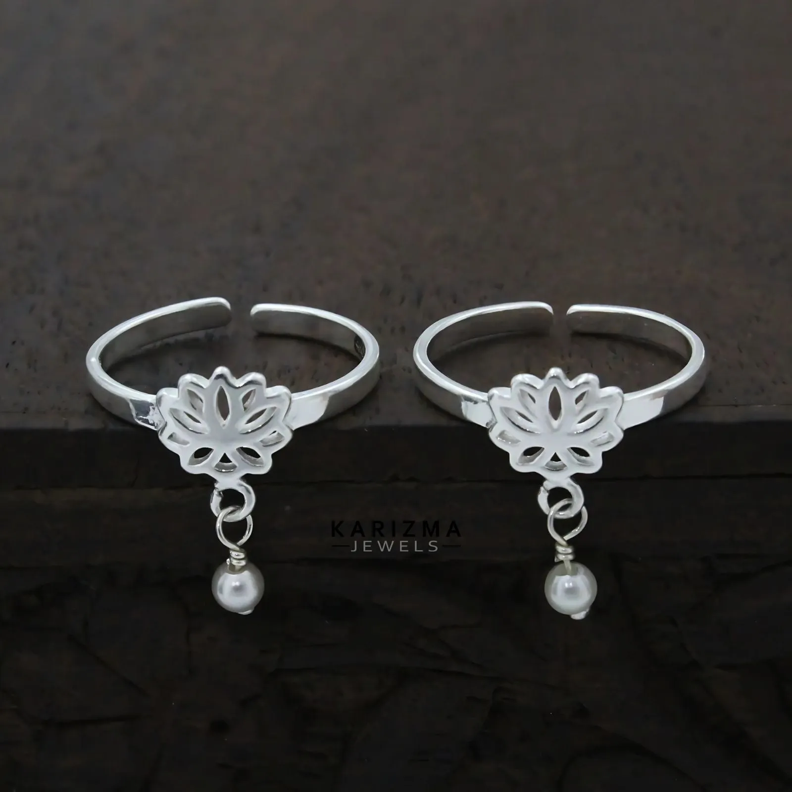 925 Real Sterling Silver Indian women awesome adjustable Lotus Toe Ring - Pair