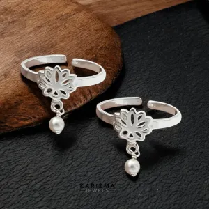 925 Real Sterling Silver Indian women awesome adjustable Lotus Toe Ring - Pair