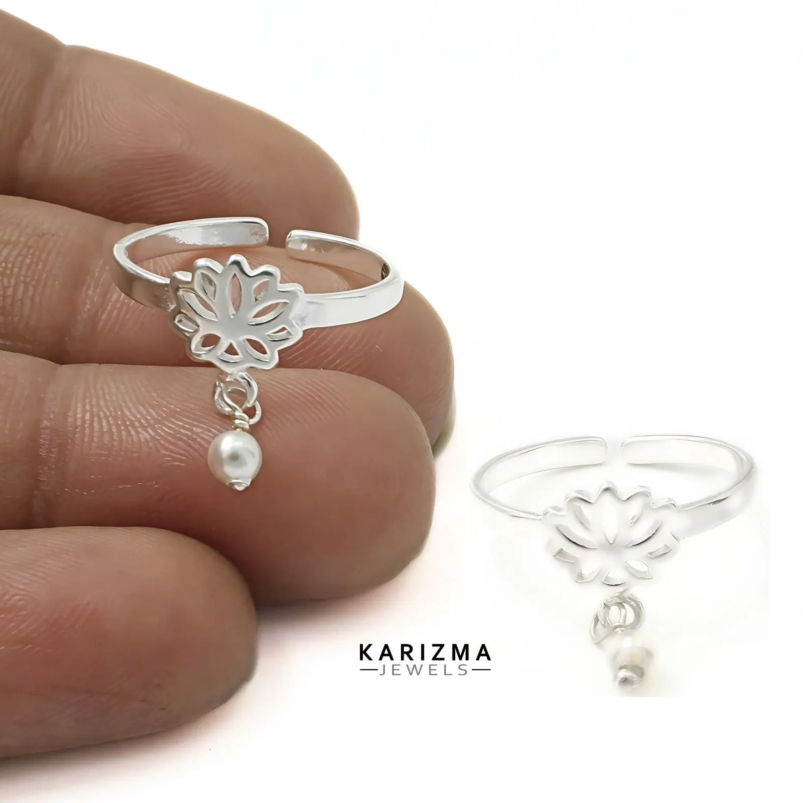 925 Real Sterling Silver Indian women awesome adjustable Lotus Toe Ring - Pair