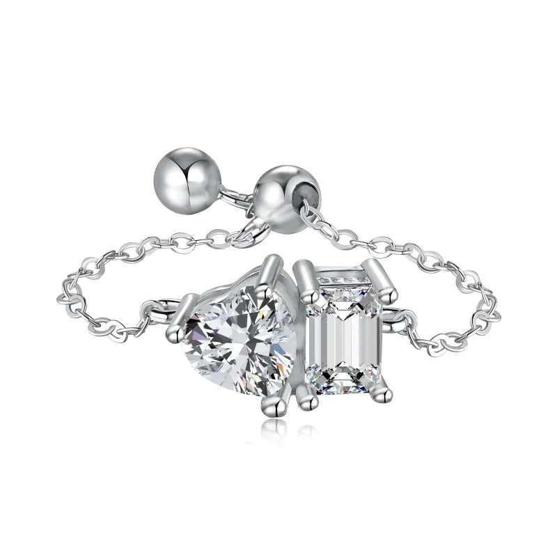 925 Silver Heart Adjustable Ring