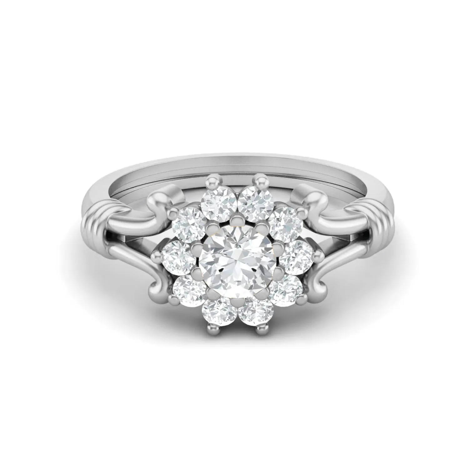 925 Sterling Silver 4.5MM Round Moissanite Diamond Engagement Ring