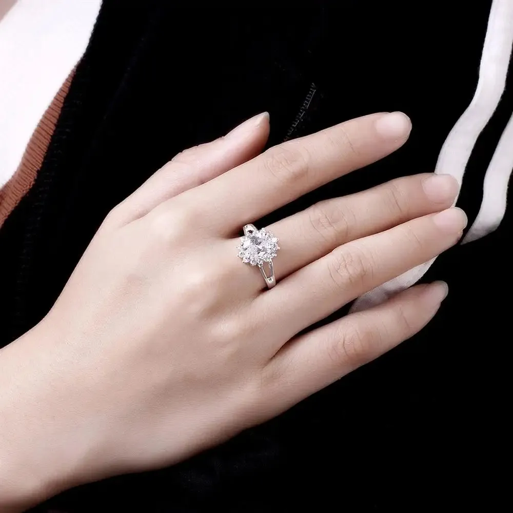 925 Sterling Silver crystal flower diamond Rings For Women Fashion Wedding Party Gifts Jewelry
