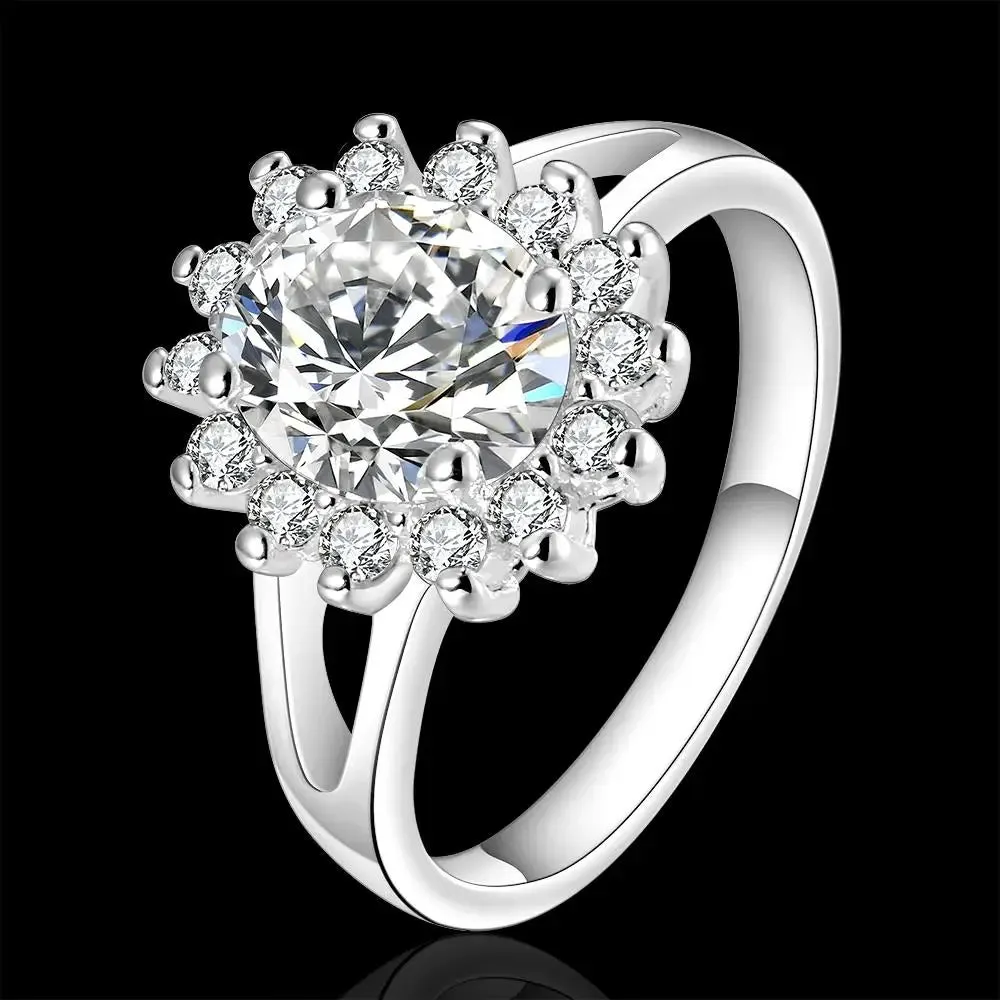 925 Sterling Silver crystal flower diamond Rings For Women Fashion Wedding Party Gifts Jewelry