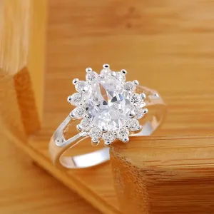 925 Sterling Silver crystal flower diamond Rings For Women Fashion Wedding Party Gifts Jewelry