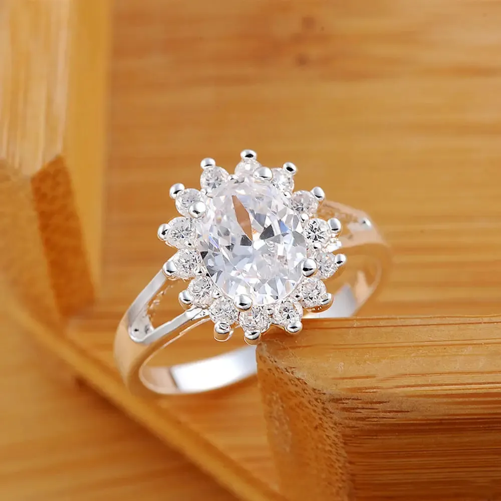 925 Sterling Silver crystal flower diamond Rings For Women Fashion Wedding Party Gifts Jewelry