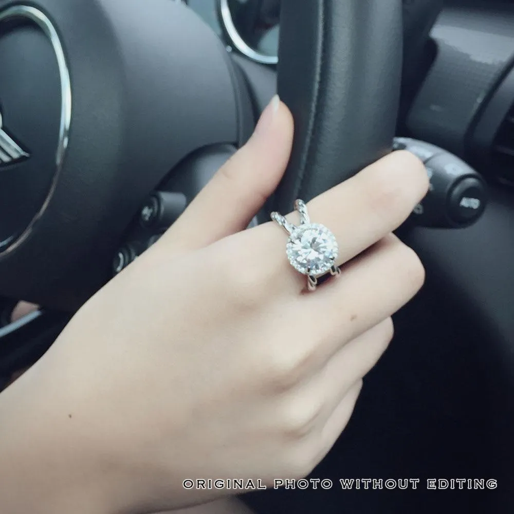925 Sterling Silver Double Rope Open Ring with Cubic Zirconia Stone, Trendy Fashion Jewelry