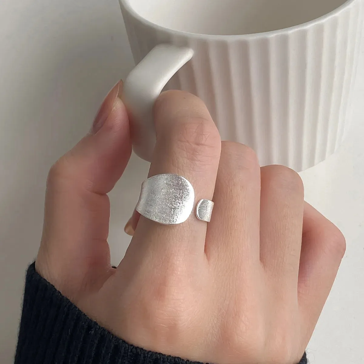 925 Sterling Silver Matte Finish Adjustable Rings For Wedding Engagement Luxury