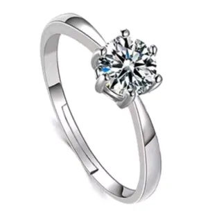 925 Sterling Silver Ring for Women Adjustable Beautiful Sparkling Crystal Stone
