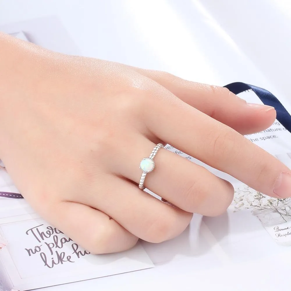 925 Sterling Silver Ring with Round Opal Stone, 3 Color Options, Jewelry Gift for Women