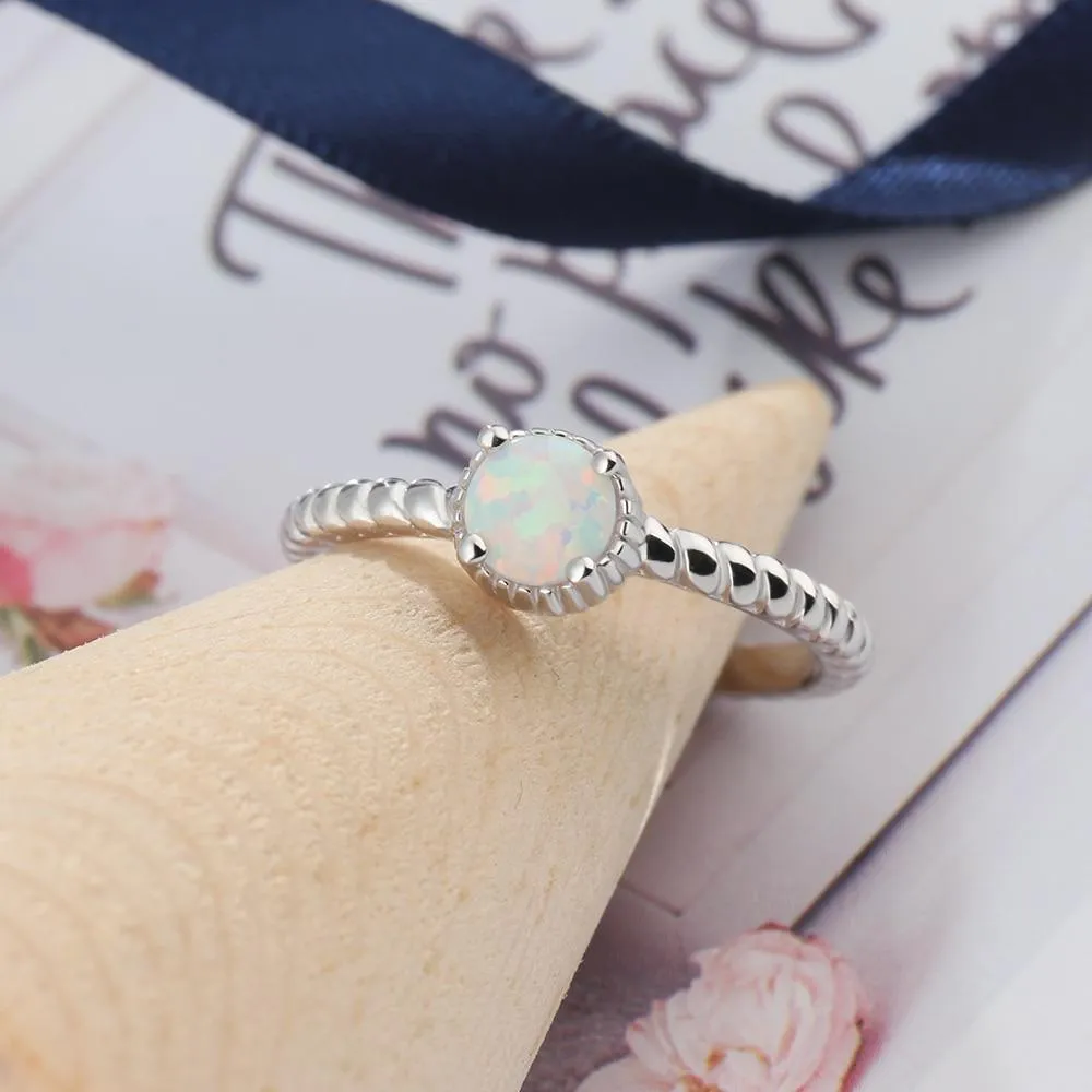 925 Sterling Silver Ring with Round Opal Stone, 3 Color Options, Jewelry Gift for Women