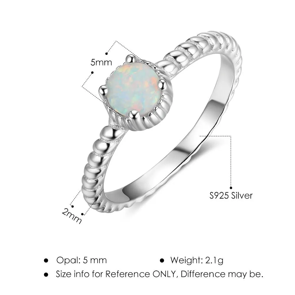 925 Sterling Silver Ring with Round Opal Stone, 3 Color Options, Jewelry Gift for Women