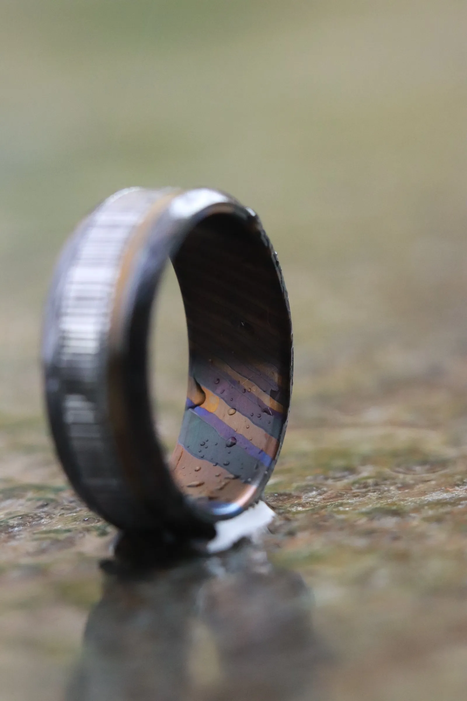 9mm wide black zrti / damasteel /ZrTi & titanium