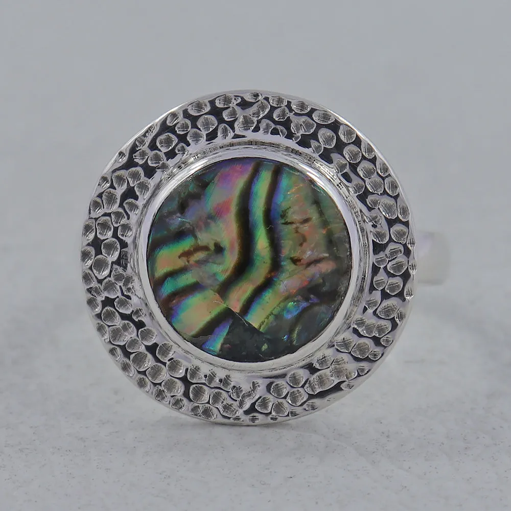 Abalone Shell Sterling Silver Textured Ring
