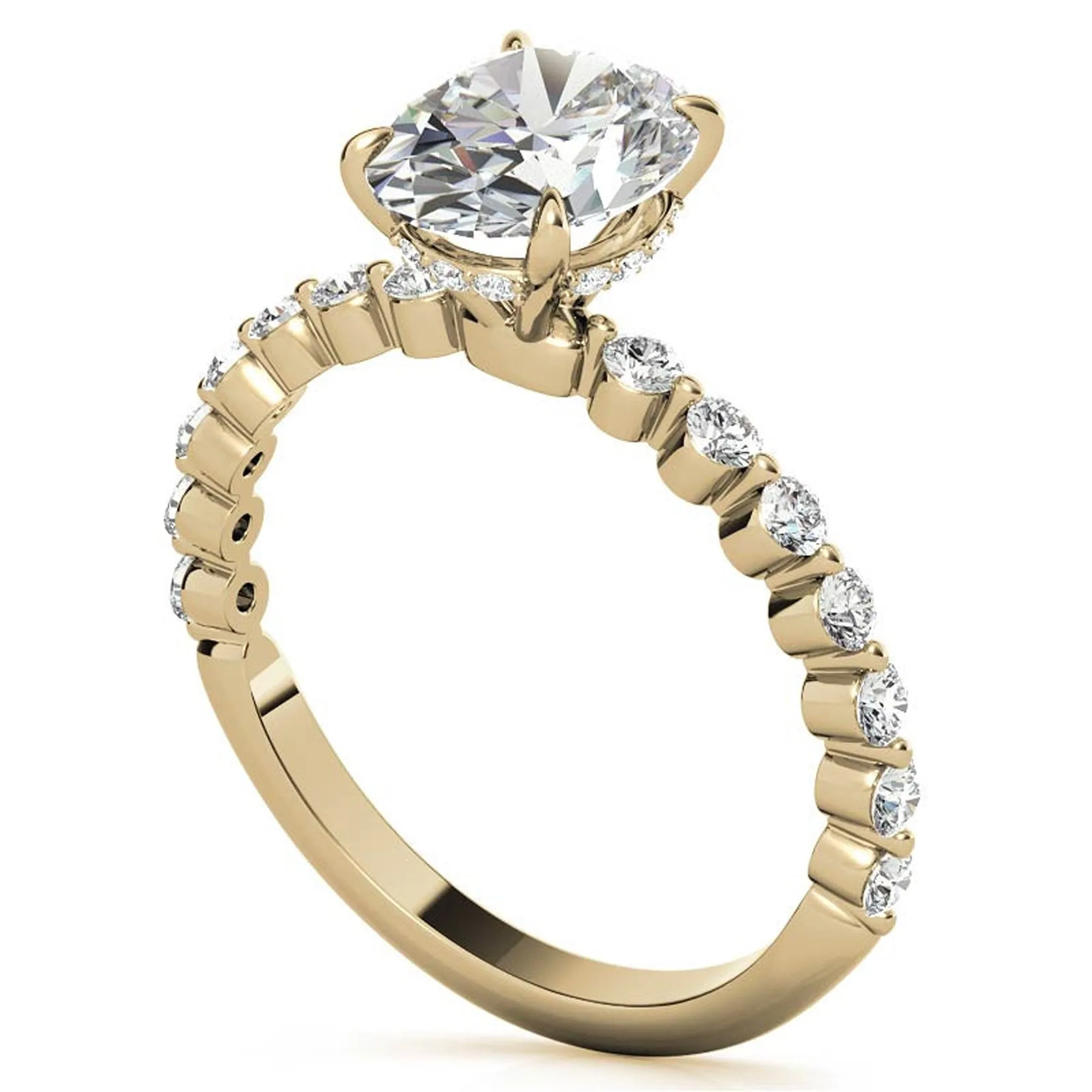Adjustable 925 Sterling Silver Classic Yellow Gold Pave Diamond Engagement Ring – Perfect for Women
