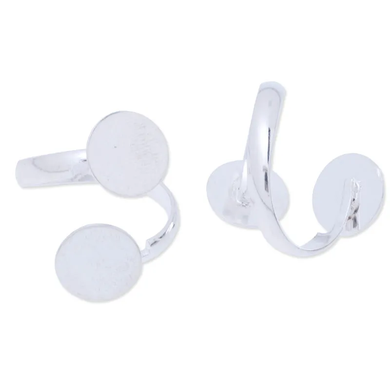 Adjustable Brass Ring Base Setting With two 10mm(inside) round pad,Silver finished,20pcs/lot