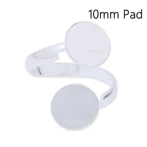 Adjustable Brass Ring Base Setting With two 10mm(inside) round pad,Silver finished,20pcs/lot
