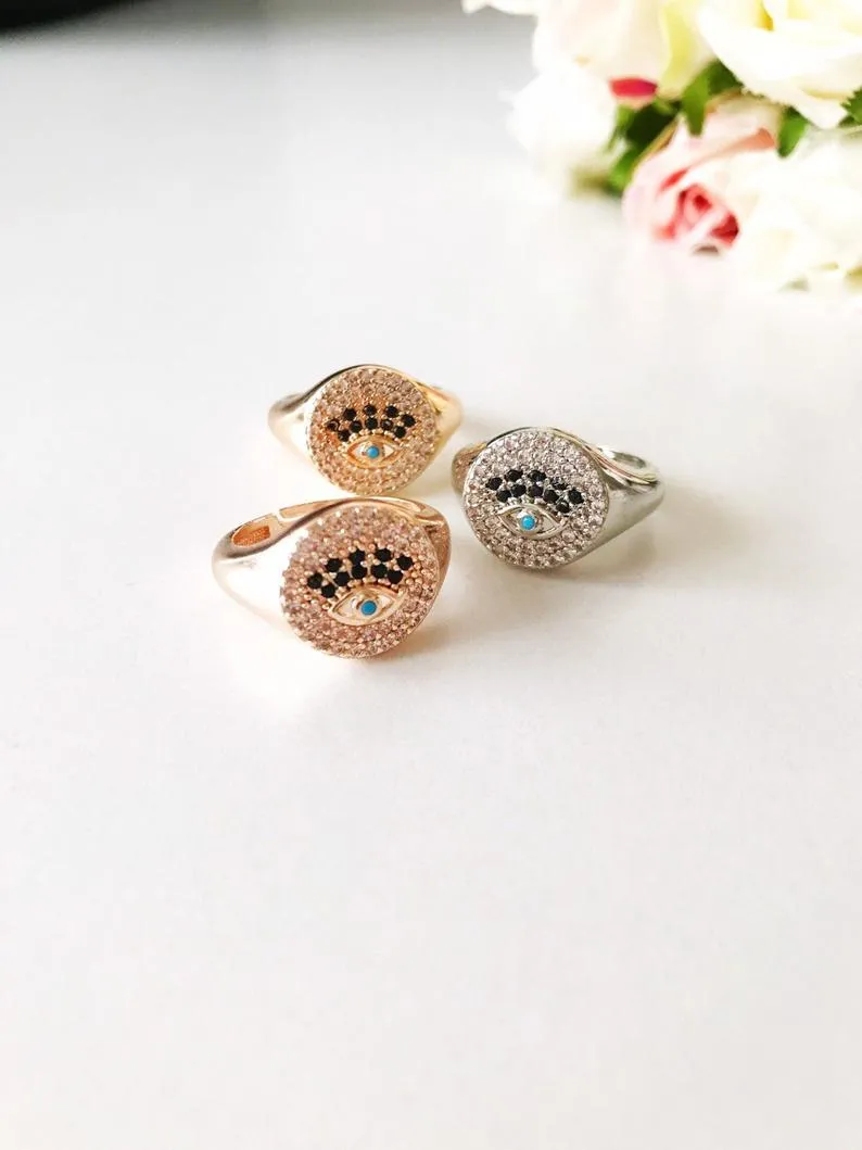 Adjustable Evil Eye Ring Set with Blue and White Beads - Greek and Turkish Inspired Jewelry