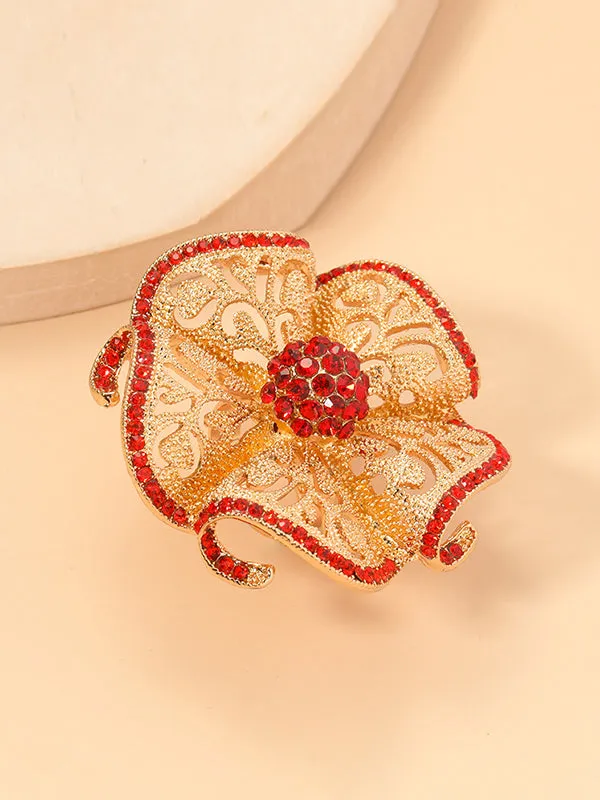 Adjustable Flower Shape Hollow Rhinestone Rings Accessories