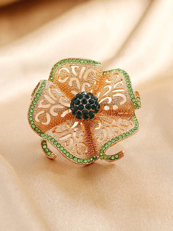 Adjustable Flower Shape Hollow Rhinestone Rings Accessories