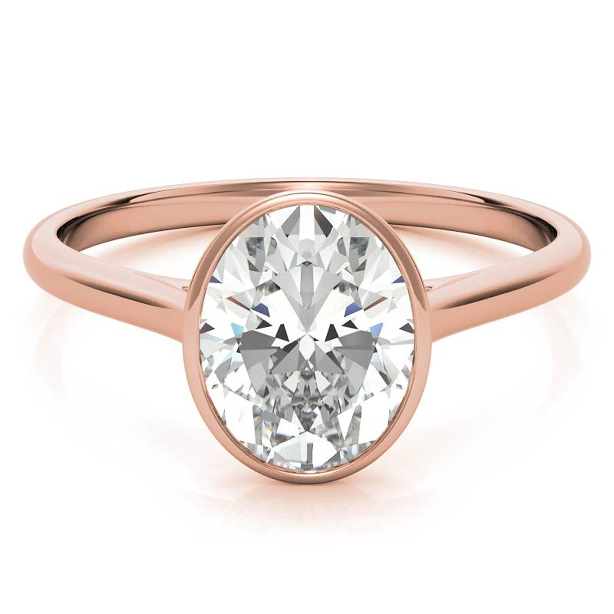 Adjustable Minimalist Sterling Silver Rose Gold Oval Cut Zircon Bezel Set Eangagement  Ring For Women