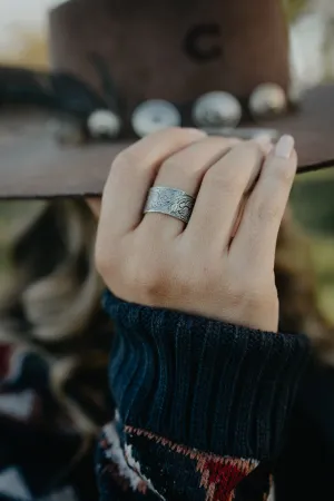 Adjustable 'Tooled' Engraved Sterling Silver Ring