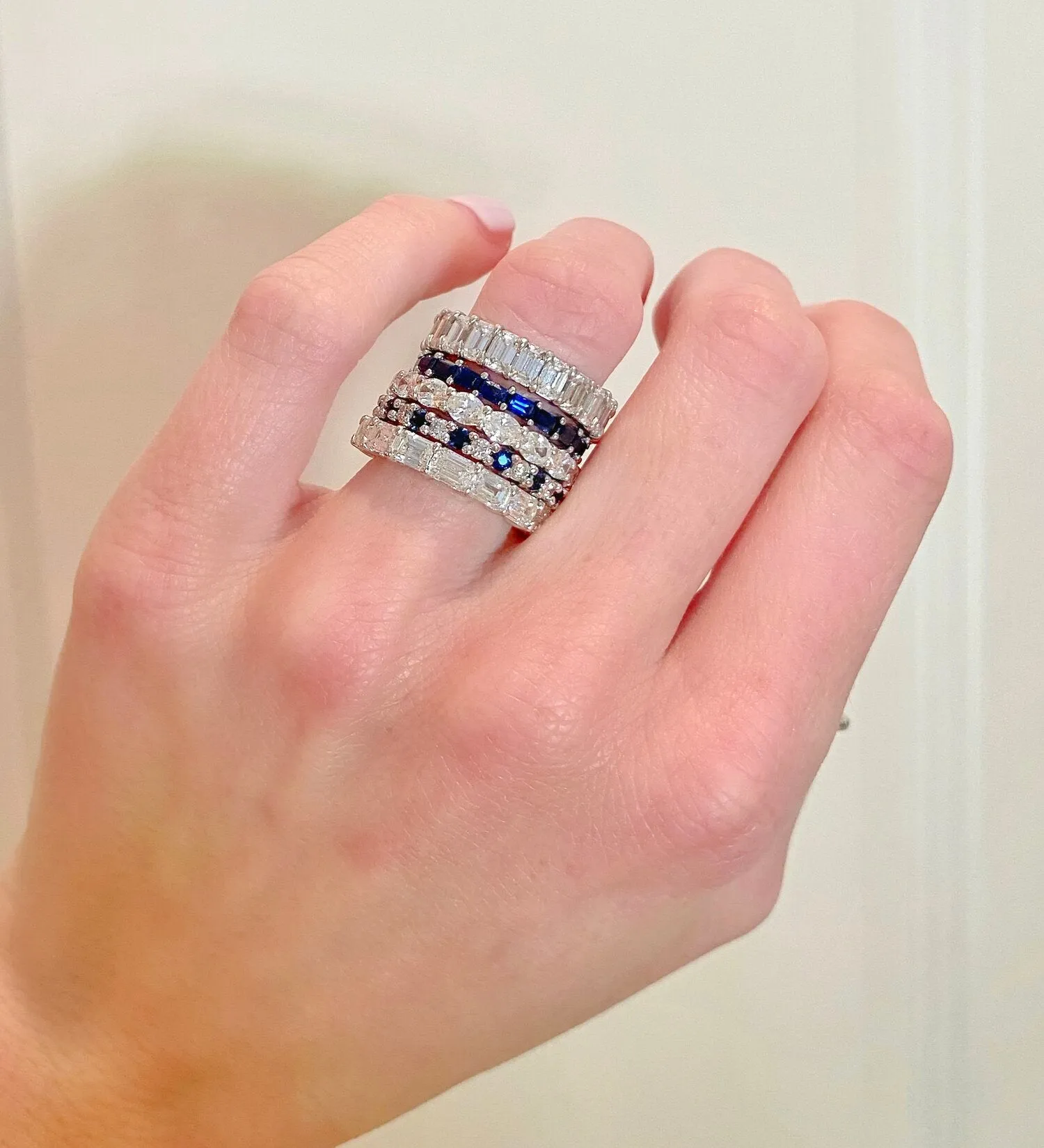 alternating diamond & gemstone eternity band