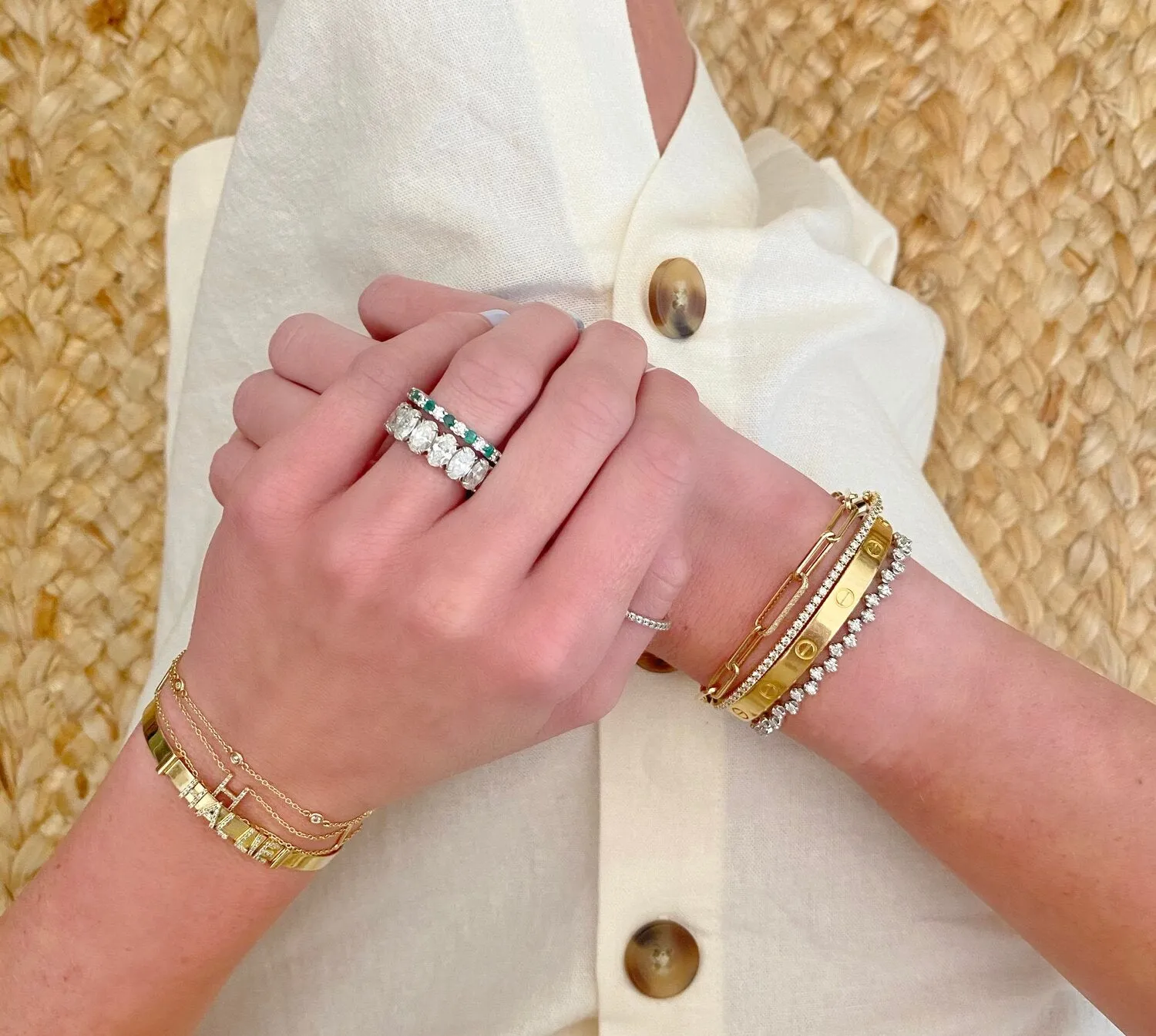 alternating diamond & gemstone eternity band