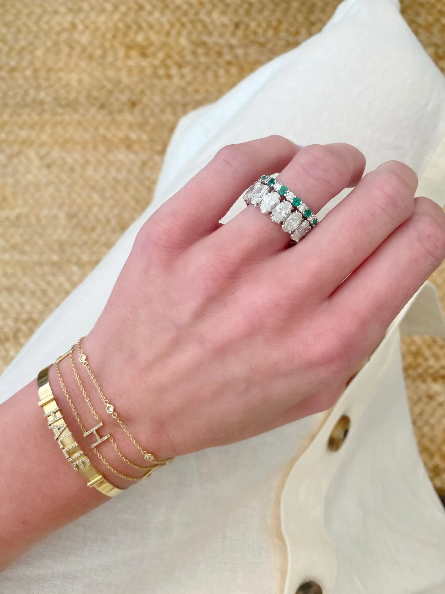 alternating diamond & gemstone eternity band