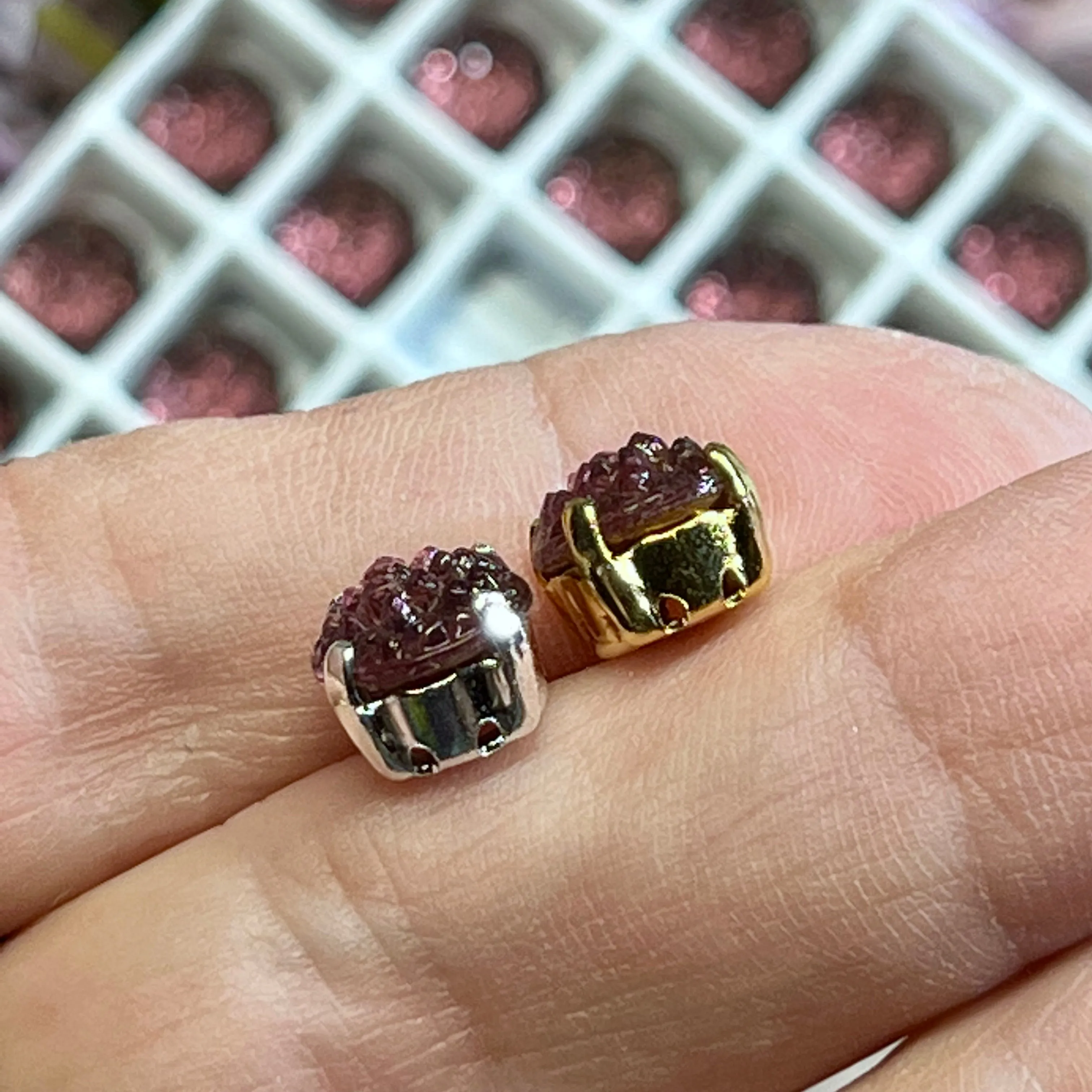Amethyst, 2 Pieces Vintage Crystal, 40ss (approx 8.5mm) Sugar Stone in Sew On Settings, Faux Druzy