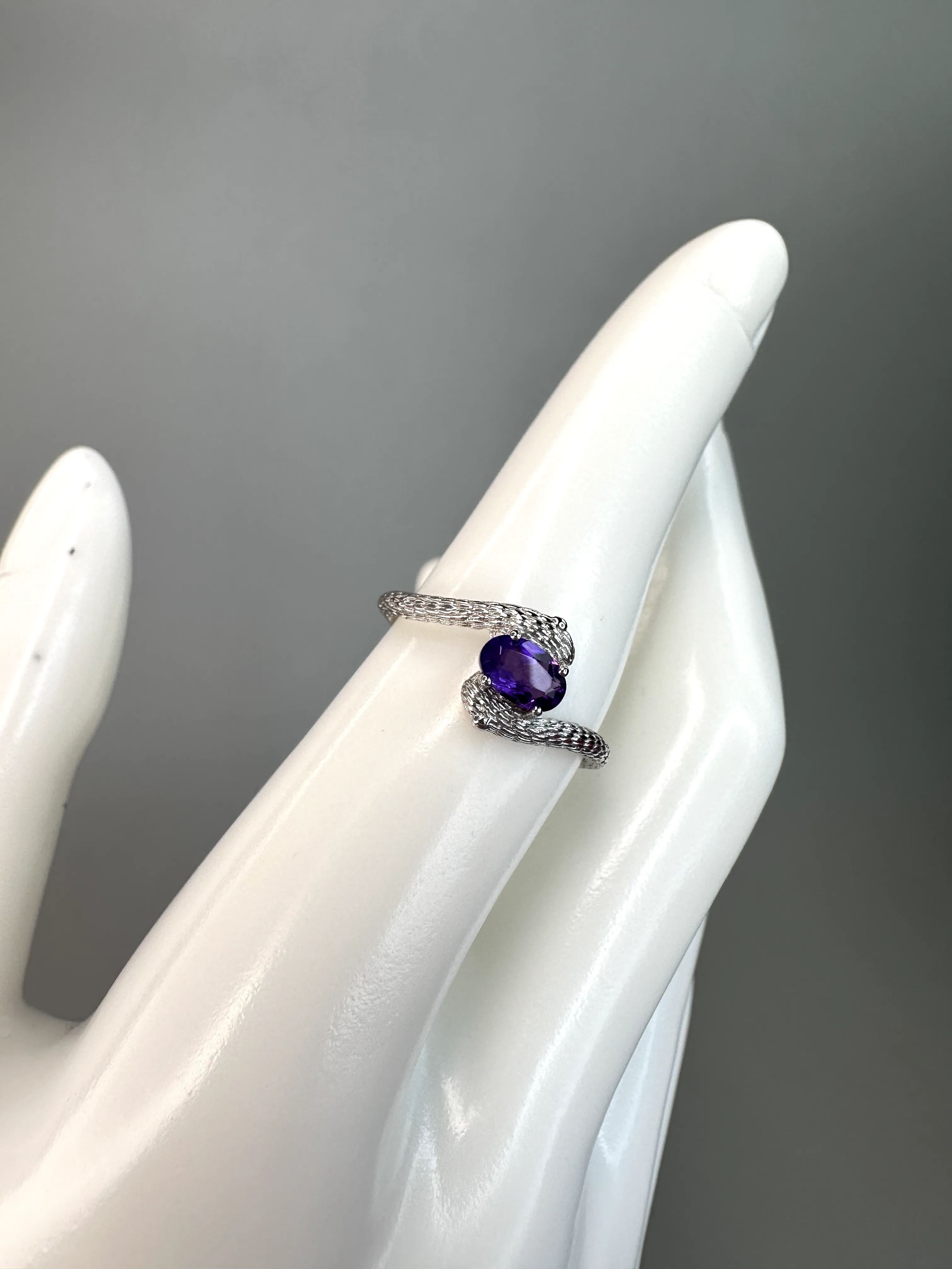 Amethyst Snake Ring | Adjustable | Silver Plated