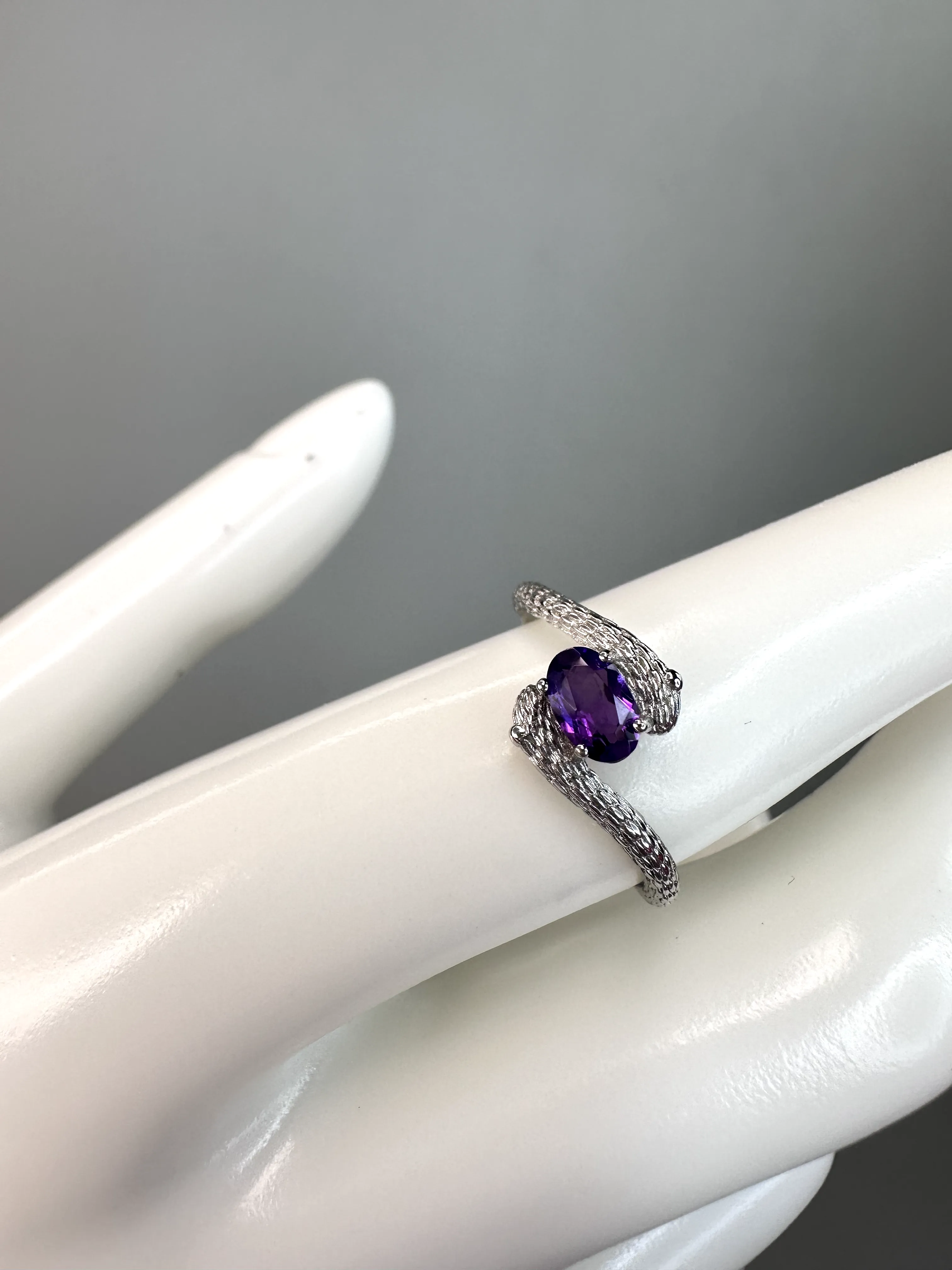 Amethyst Snake Ring | Adjustable | Silver Plated